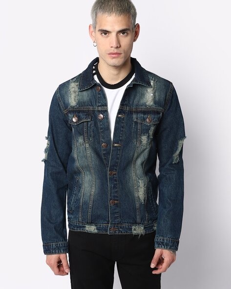 Versus by Versace Men's Blue Distressed Denim Jacket US M IT 50: Buy Online  at Best Price in UAE - Amazon.ae