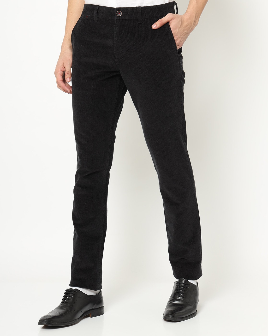 Buy Park Avenue Men Black Corduroy Slim Fit Solid Chinos - Trousers for Men  7721193 | Myntra