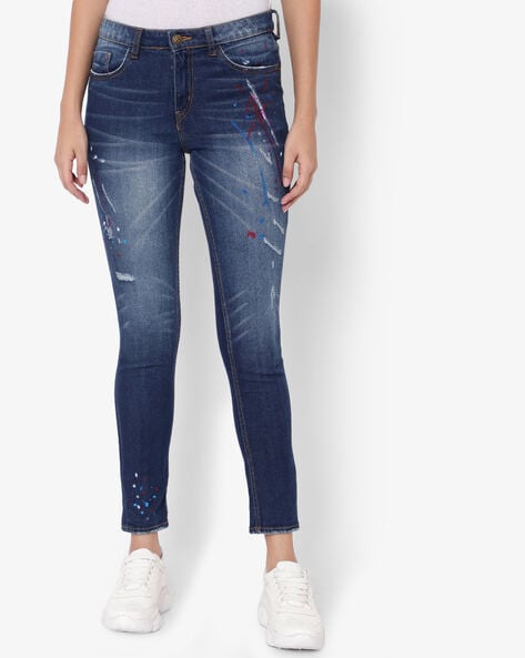 Washed Distressed Skinny Fit Jeans