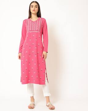 pink straight kurta