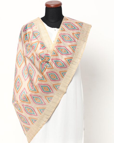 Ikat Print Dupatta with Fringed Edges Price in India