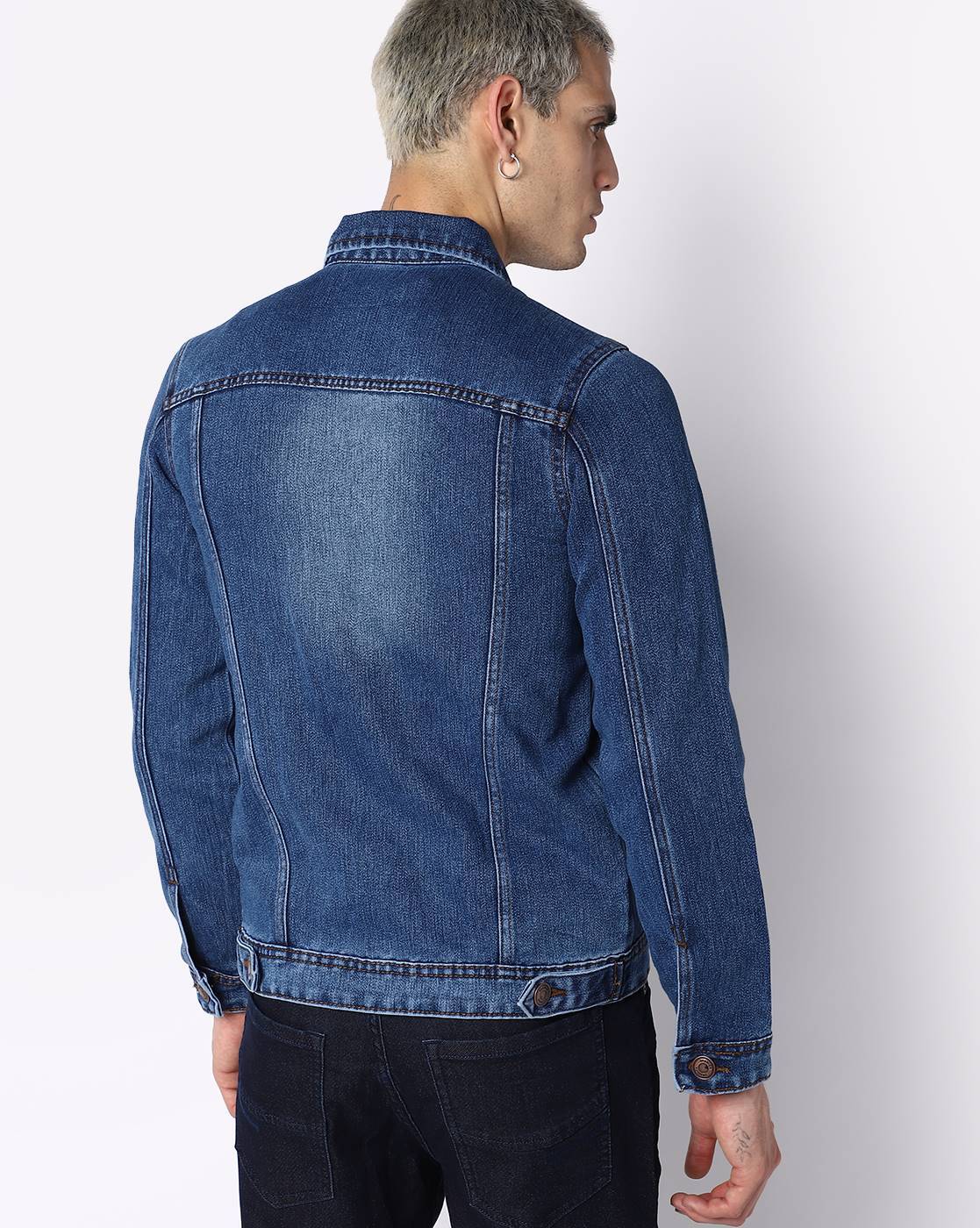 Heavily Washed Panelled Denim Jacket