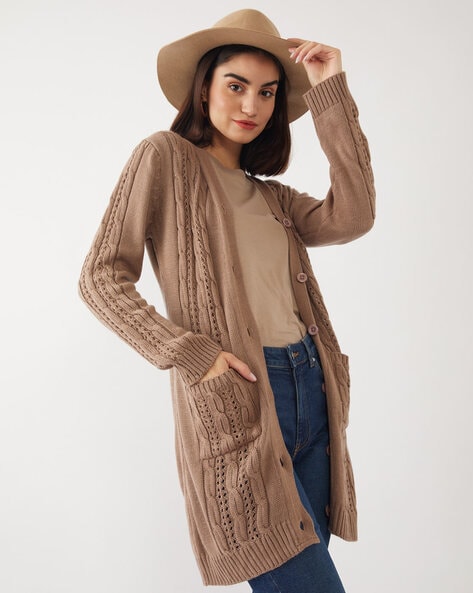 brown striped cardigan