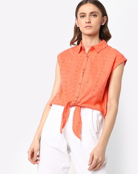 Embroidered Top with Tie-Up