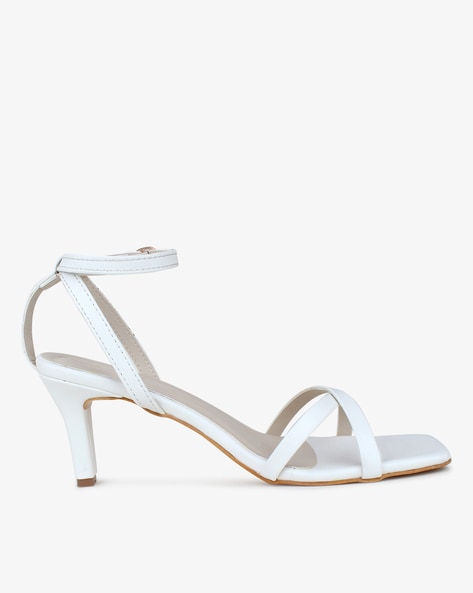 White strappy low online heels