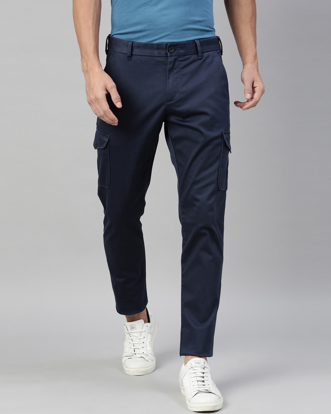 slim fit cargo pants navy blue