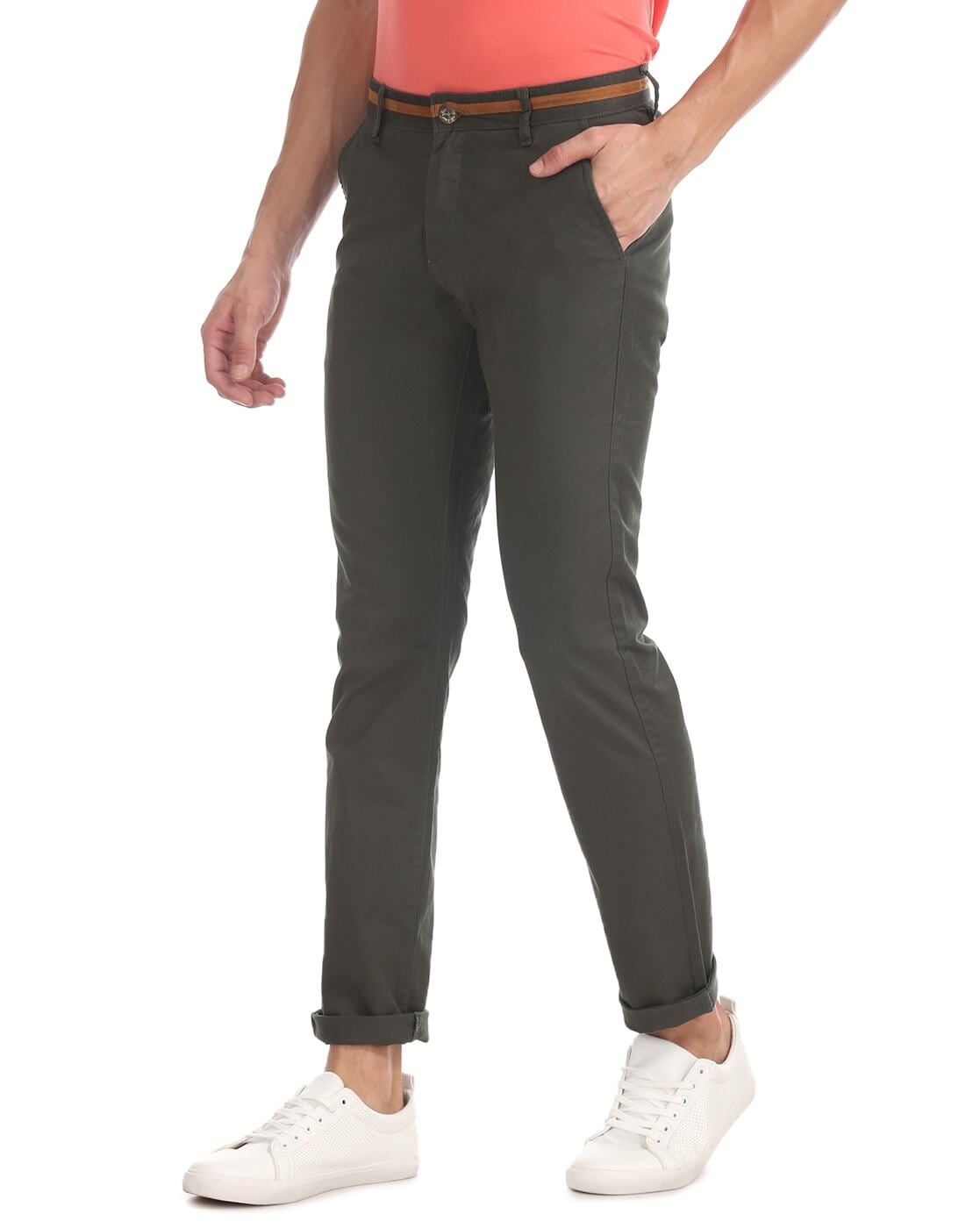 Buy Ruf & Tuf Grey Slim Fit Flat Front Casual Trousers online
