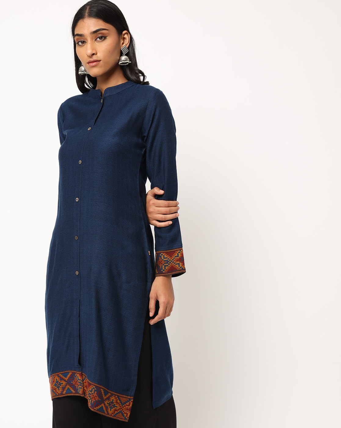 Women Plus Size Solid Navy Blue Palazzo Suit/ Salwar Suit -Apella