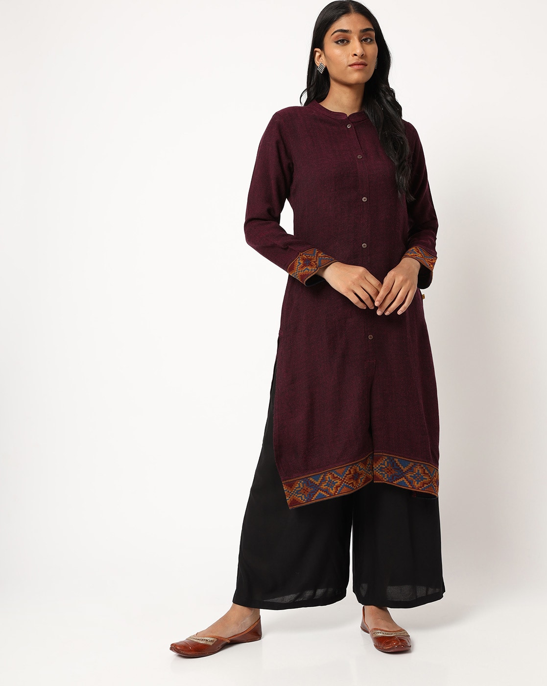 MidnightSail Woolen Kurti From Kashmir With Aari Embroidery  Exotic India  Art