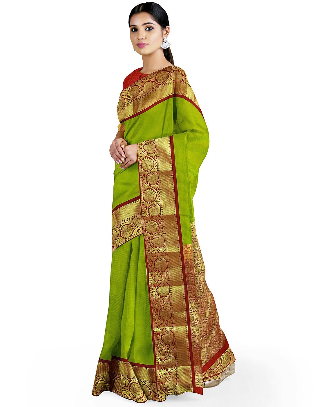 Lime Green Color Designer Silk Saree with Contrast Blouse - PreeSmA