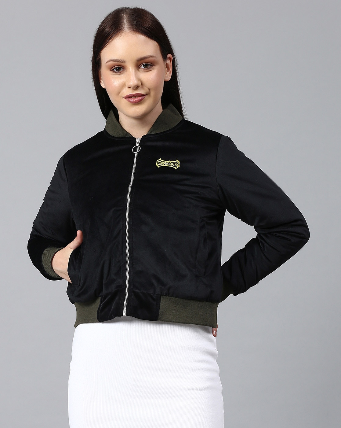 59% OFF on Campus Sutra Navy Colourblocked Bomber Jacket on Myntra |  PaisaWapas.com