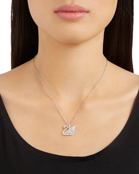 Swarovski Iconic Swan necklace, Swan, Long, White, Rhodium plated |  Swarovski