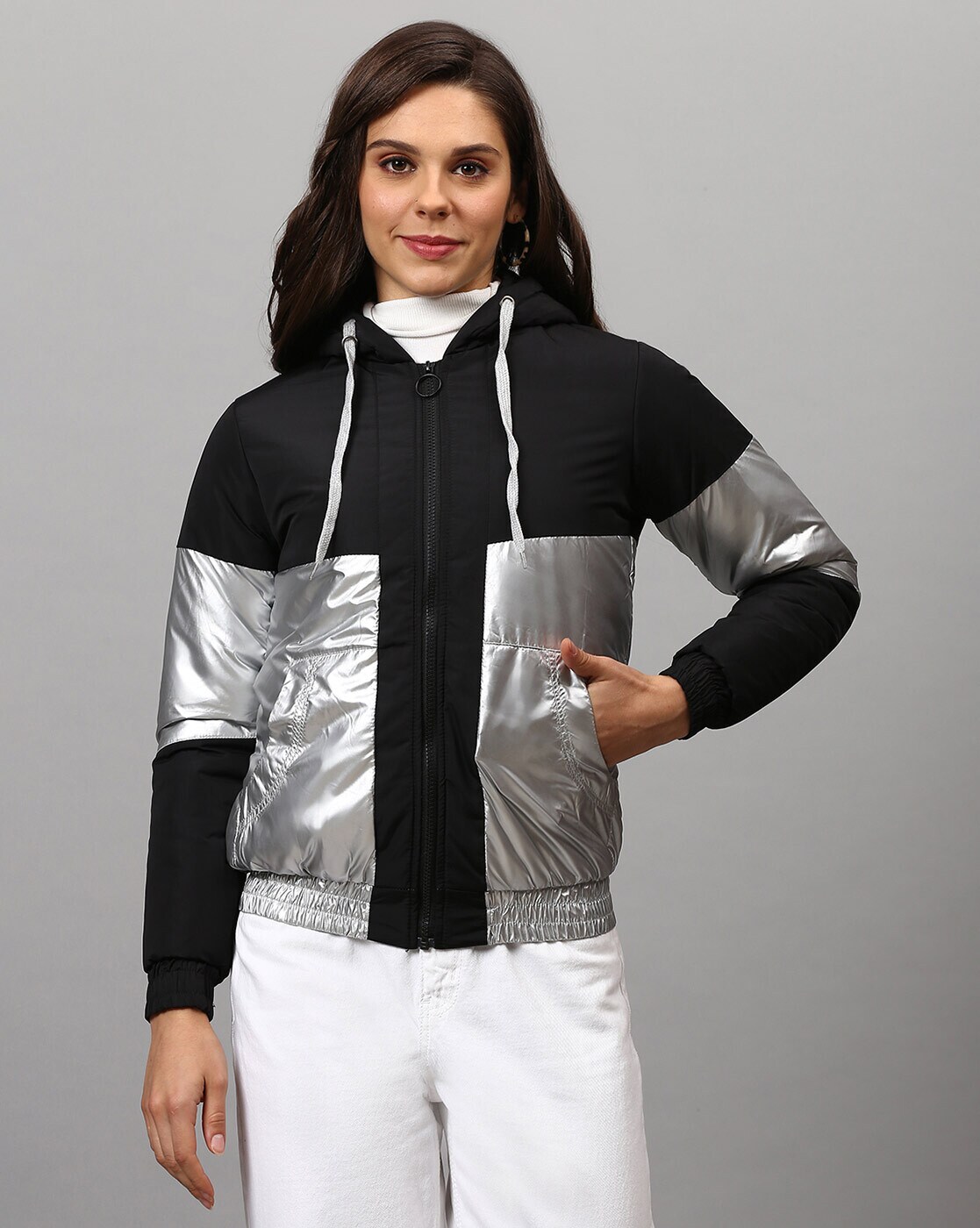 Womens Metallic Silver Poly Puffer Jacket | Jackets MOB