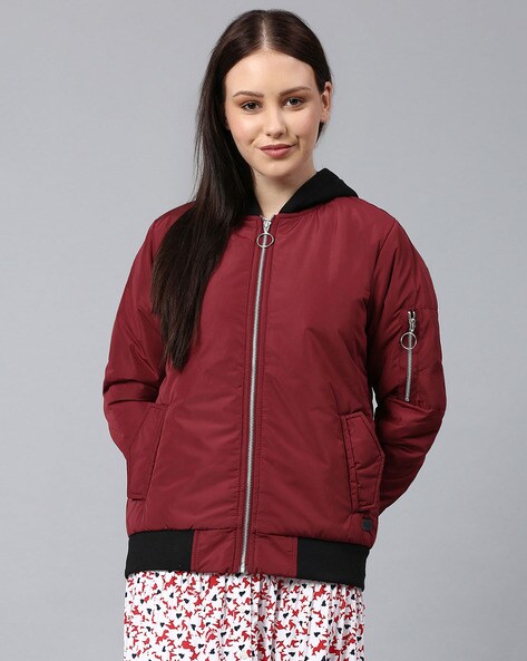 burgundy bomber jacket ladies