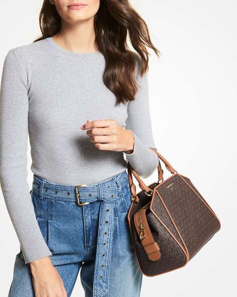 Buy Michael Kors Cleo Leather Satchel Handbag | Brown Color Women | AJIO  LUXE