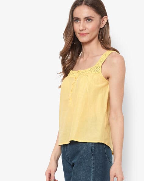 Buy Oxolloxo Sleeveless Top with Lace Panel Online | Ajio.com