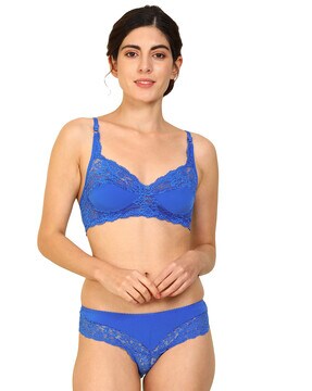 Buy SHE ATTIREWomen Blue Self Design Net Bra And Panty (36) Online at Best  Prices in India - JioMart.