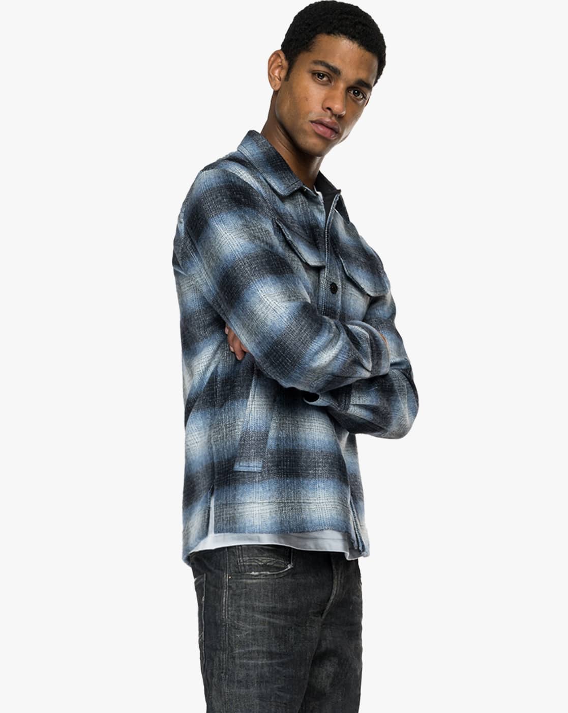 Mens Plaid Wool Heritage Plaid Melton Top Coat Buy Blue Off-White