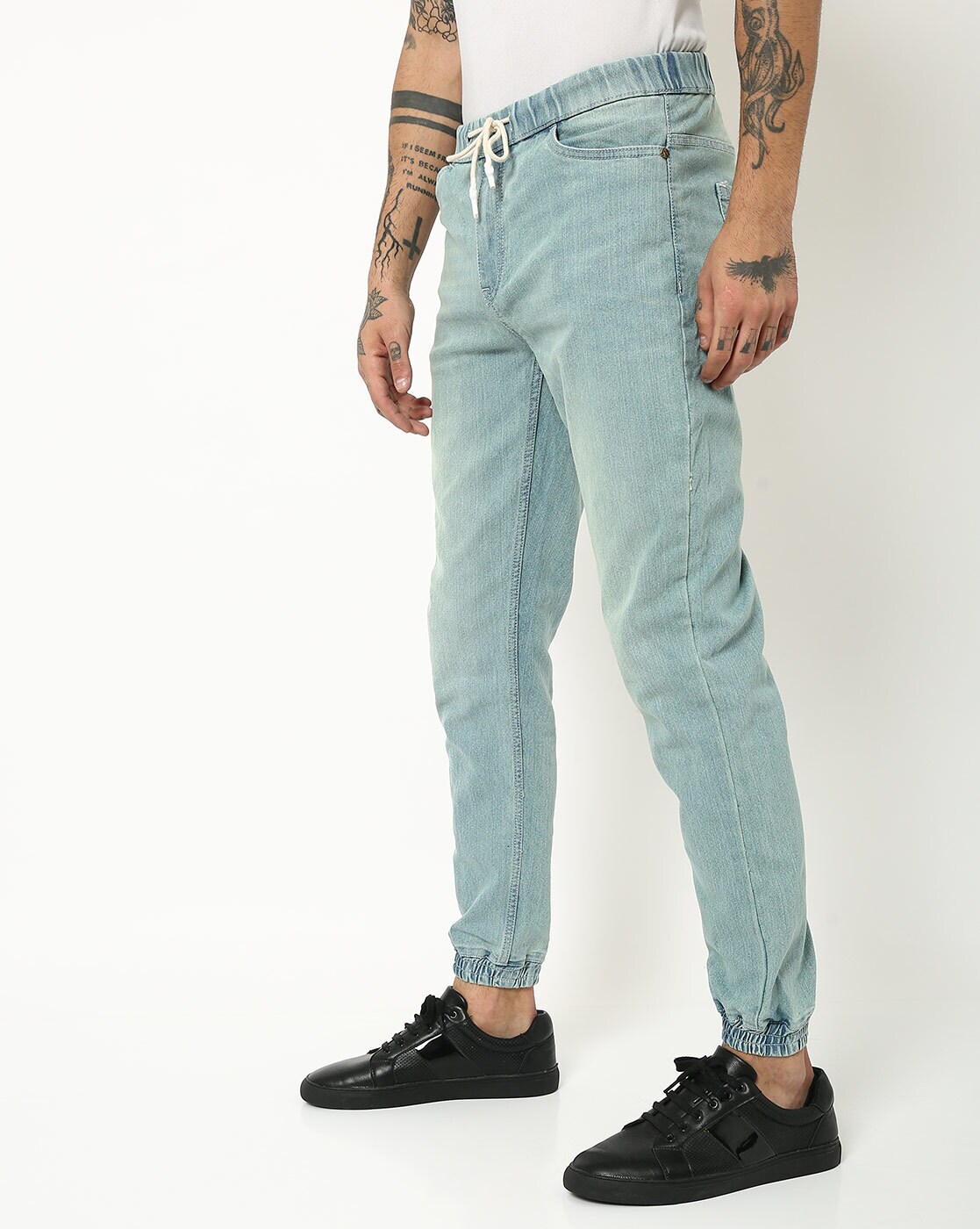 denim track pants mens