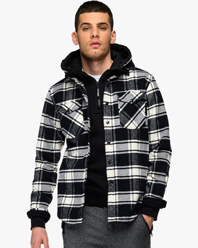 Black and shop white flannel jacket