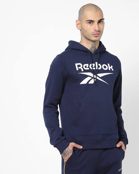 Reebok Brand Print Hoodie with Kangaroo Pocket