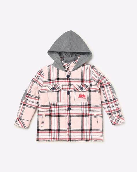 UNDER FOURTEEN ONLY Checked Hooded Jacket with Buttoned Flap Pockets