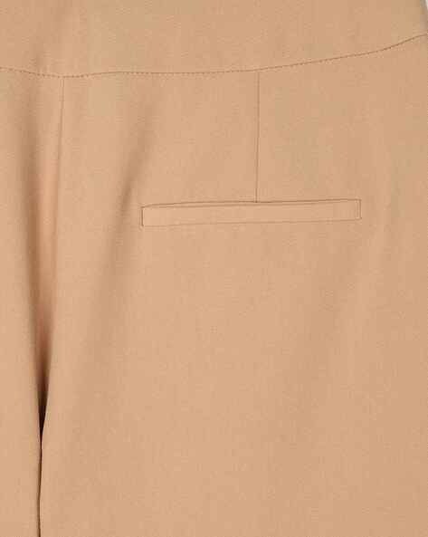 Fabcoast Women Cream Trousers Pants cotton formal with adjustable waist  buttons and 2 side pockets