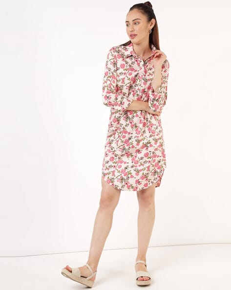 Floral Print Pure Viscose Spread Collar Dress