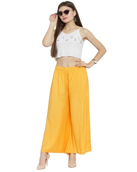 Elastic Wide Leg Pants Drawstring High Waist Solid Palazzo - Temu