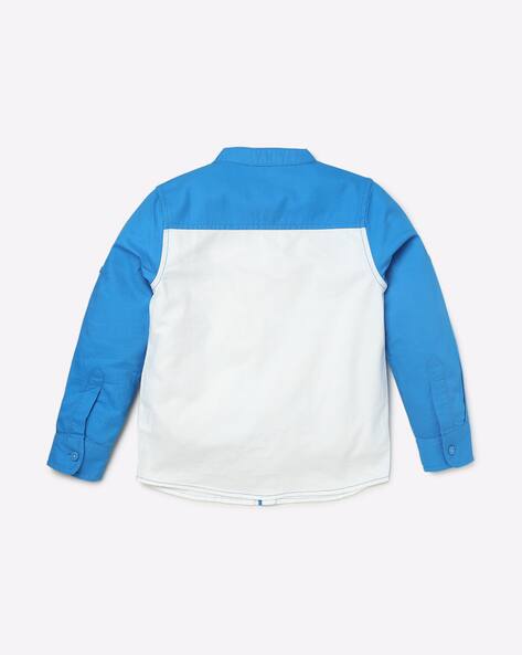 Colourblock Shirt with Band Collar view 3