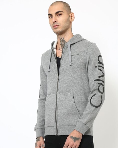 Calvin klein grey zip up best sale hoodie