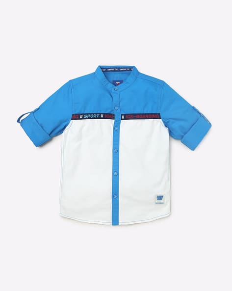Colourblock Shirt with Band Collar