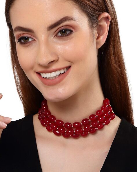 Steorra Jewels Red Beaded Meenakari Long Kundan Necklace Earring Jewellery  Set For Women Pearl Gold-plated Plated Alloy Necklace Set Price in India -  Buy Steorra Jewels Red Beaded Meenakari Long Kundan Necklace