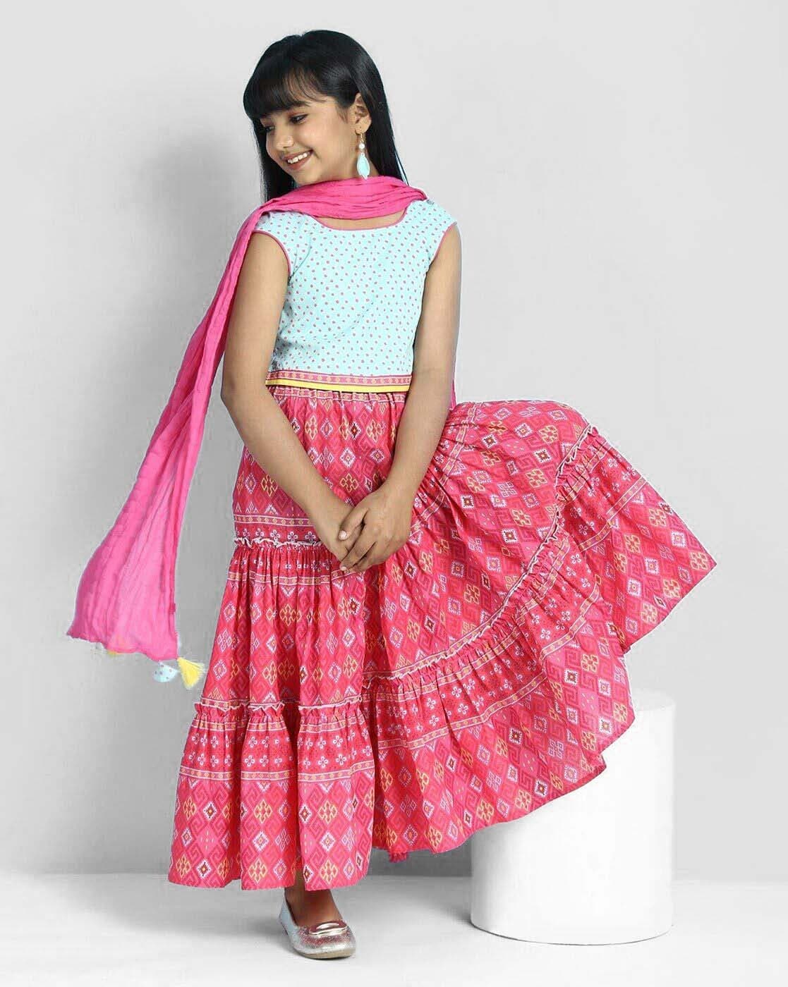 Buy Turquoise Poly Cotton Girls Lehenga Set for N/A0.0 |Biba India