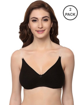 Cotton Transparent Backless T-Shirt Minimiser Bra for Women/Girls Pack of 2