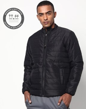 quilted zip front jacket with insert pockets