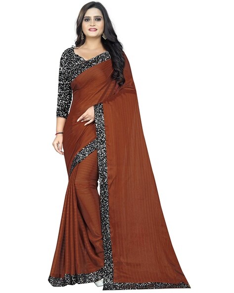 Trending Lace Embroidered Soft Silk Olive Brown Saree|SARV134604