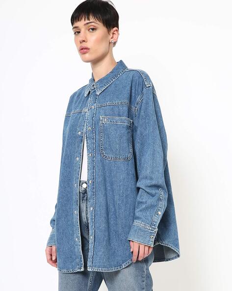 Washed Denim Shirt with Patch Pocket