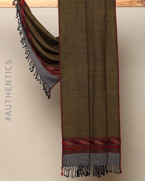 Handwoven Pure Wool Fringed Kullu Stole Price in India