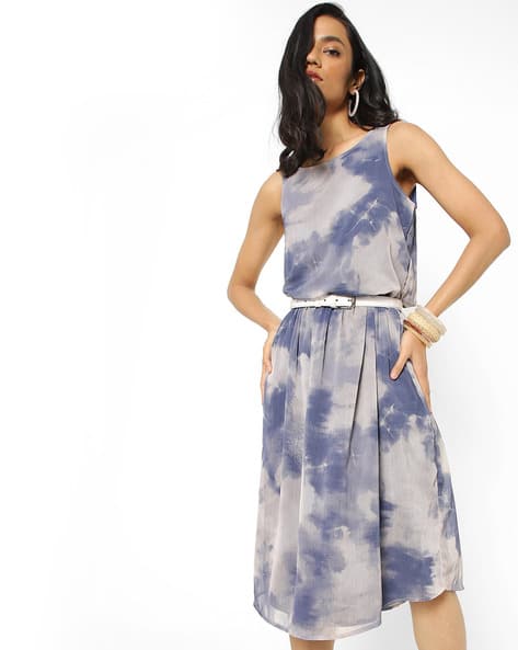 Encrustd Tie & Dye Fit & Flare Dress with Belt
