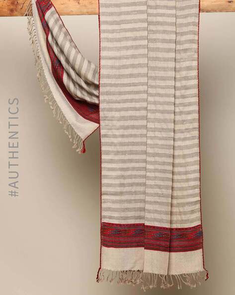 Handwoven Pure Wool Fringed Kullu Stole Price in India