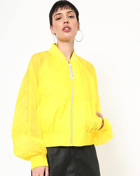 Bomber Jacket Zara Yellow Denim Jacket Zip-Front Bomber Jacket