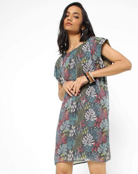 Encrustd Floral Sequinned A-line Dress with Extended Sleeves