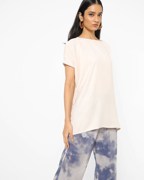 Encrustd Kimono Top with Boat Neck