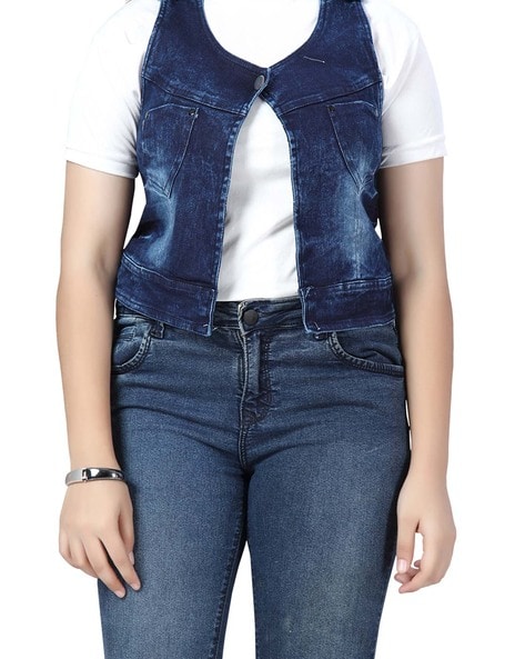Buy Kedera Womens Casual Sleeveless Denim Jean Cropped Vest Jacket (Blue,  Small) at Amazon.in