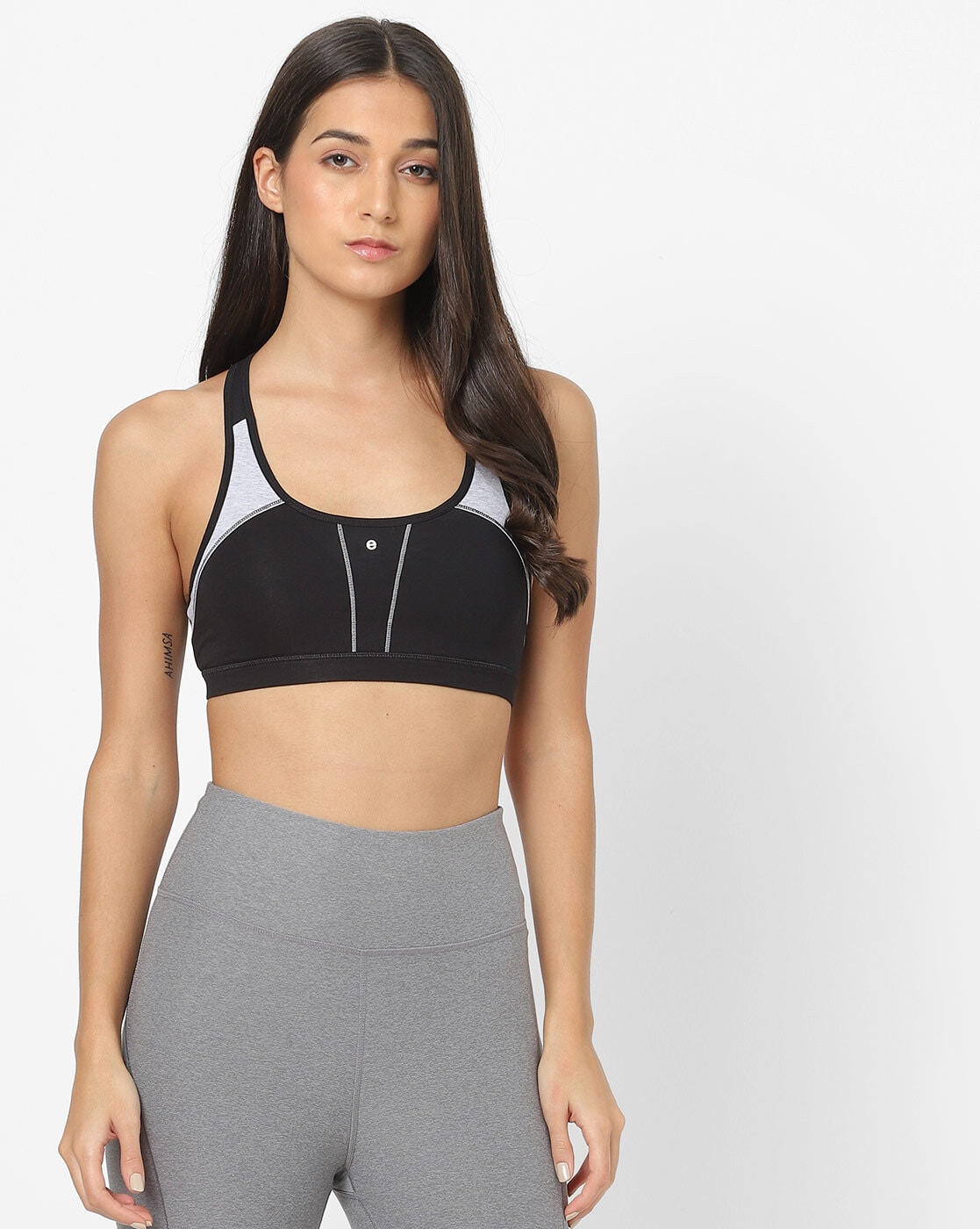 Colourblock Padded Sports Bra with Racer Back
