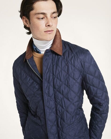 Buy BROOKS BROTHERS Quilted Zip-Front Jacket with Contrast Collar  