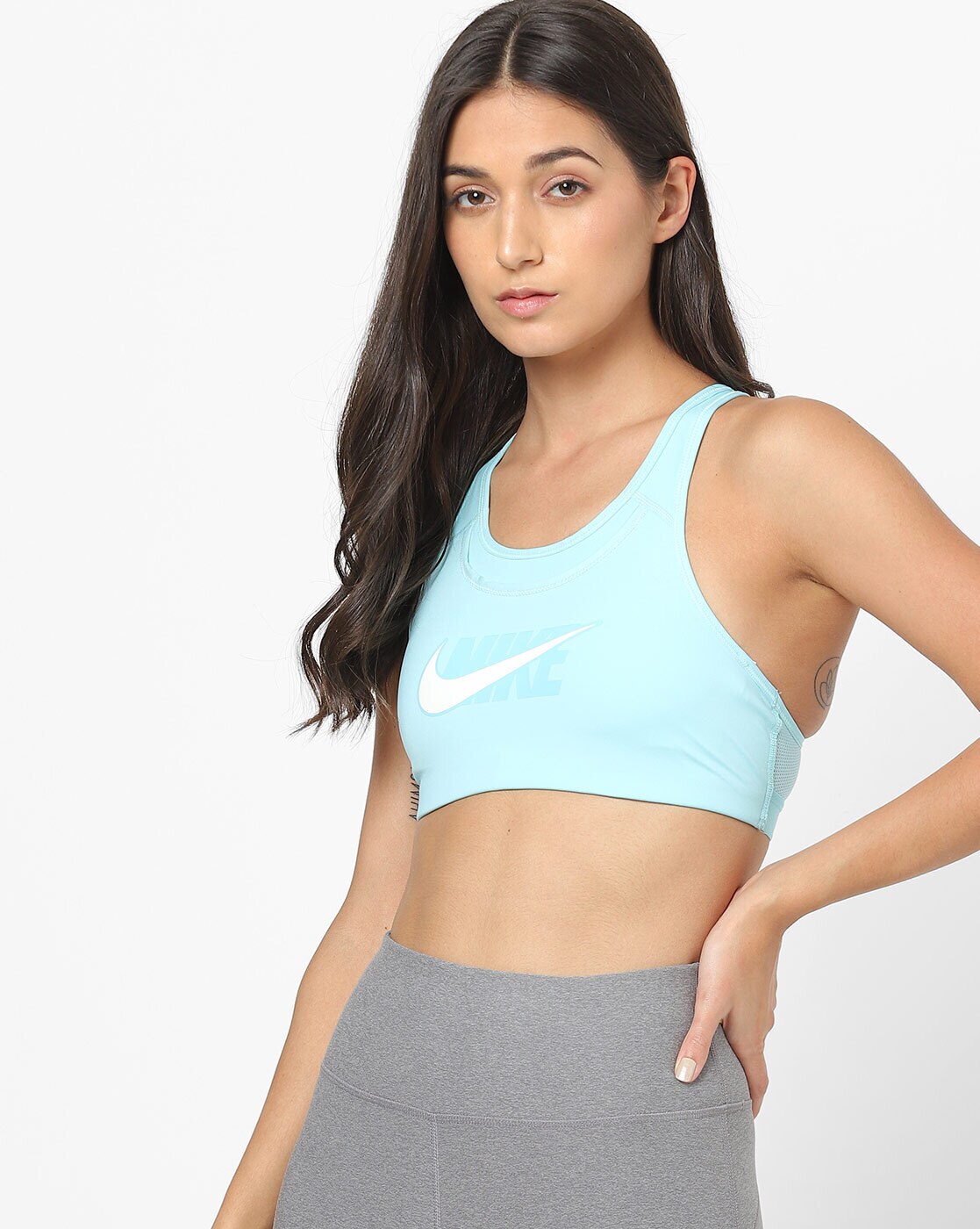 Brand Print Racerback Sports Bra