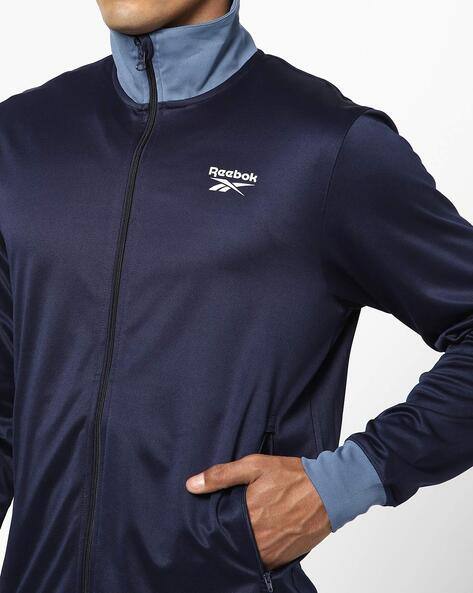 Reebok High-Neck Zip-Front Jacket with Track Pants For Men (Blue, S)