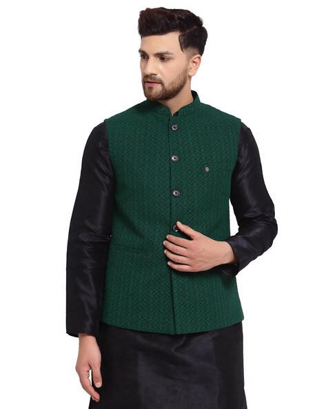 Dark Green Kurta Set With Bundi Jacket Design by Kunal Anil Tanna at  Pernia's Pop Up Shop 2024